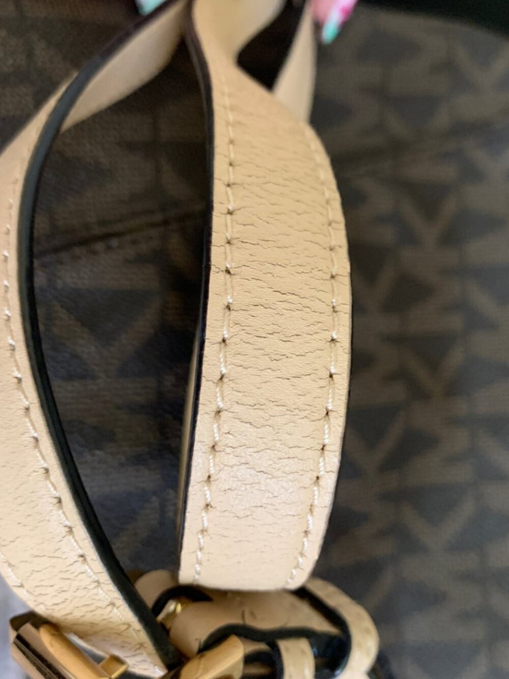 Michael Kors Brown Monogram Crossbody Bag with Gold MK Logo Ring Accent - Picture 15 of 15